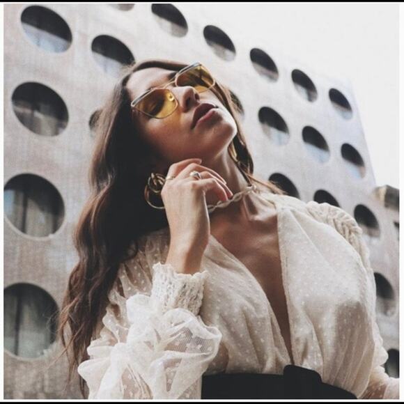 DIVINE HERITAGE Plunge Ivory Sheer Lace Ruched Crop Blouse US SMALL NWT $295 - Picture 2 of 12